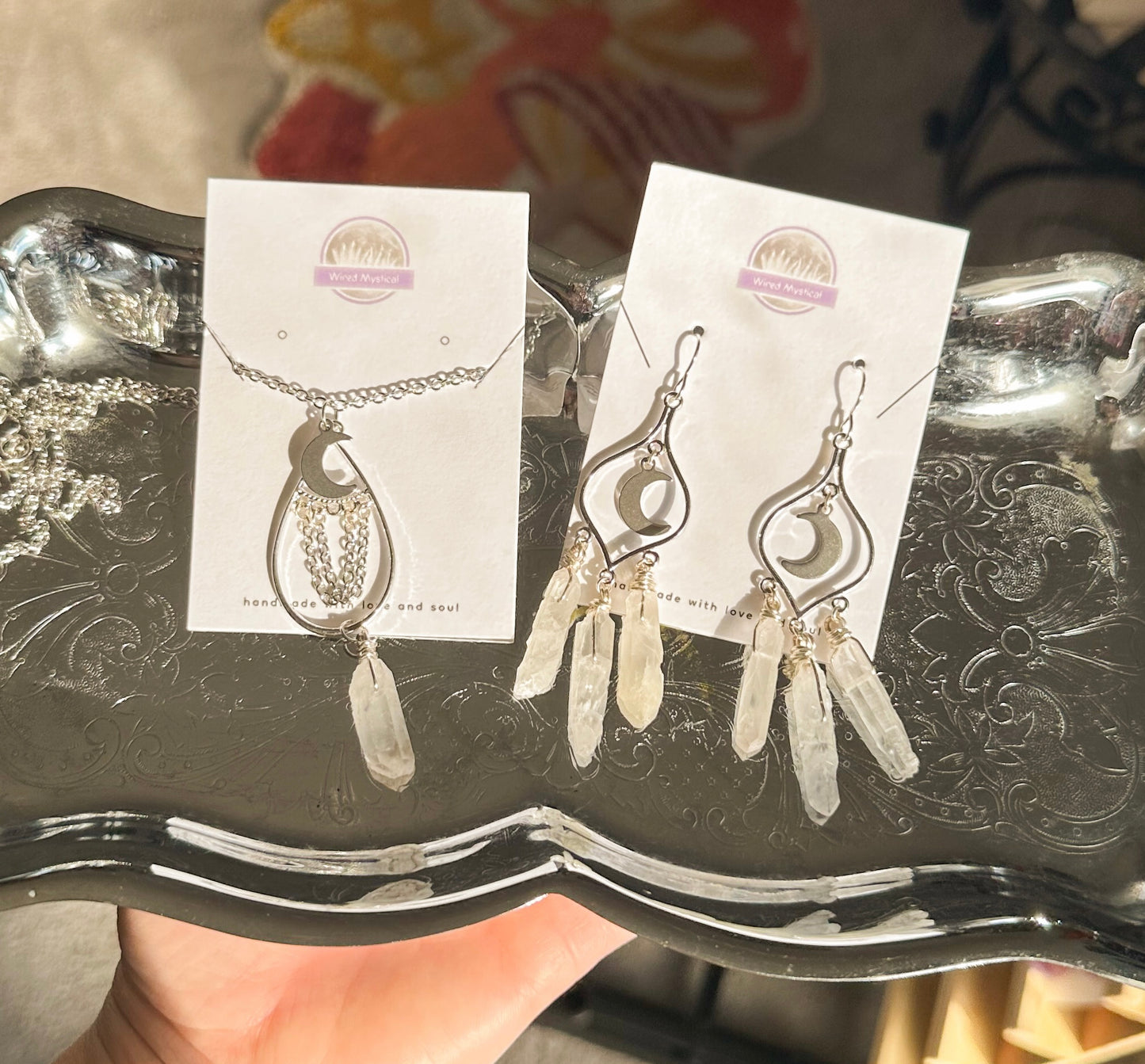 “Winter Moon” Silver Earrings and Necklace Set