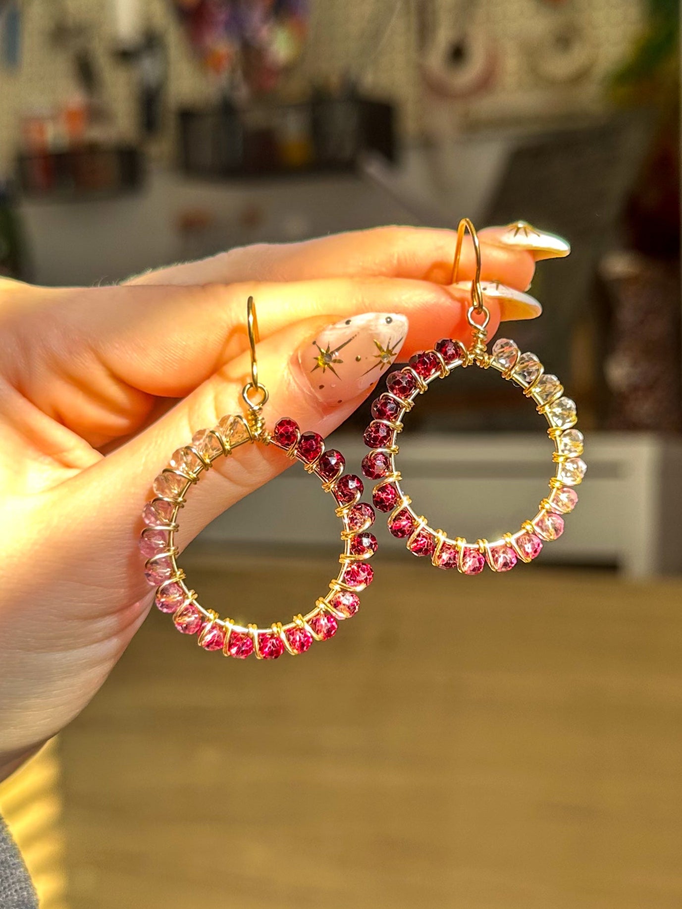 "Pink Aura" Gold Hoops
