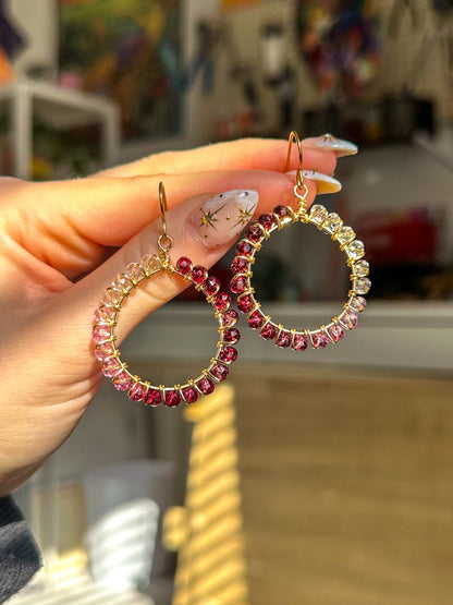 "Pink Aura" Gold Hoops