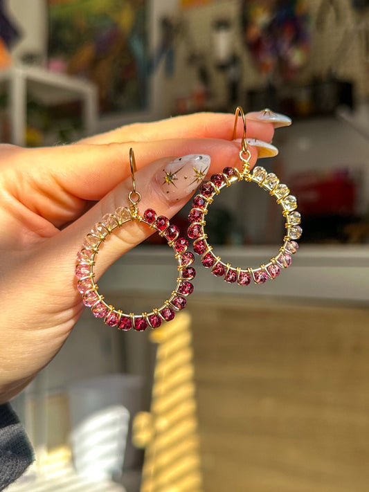 "Pink Aura" Gold Hoops