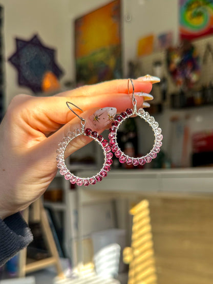 "Pink Aura" Silver Hoops