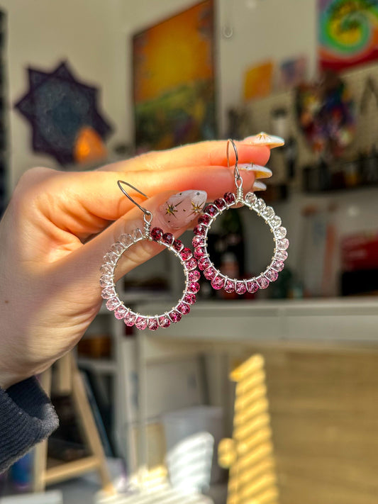 "Pink Aura" Silver Hoops