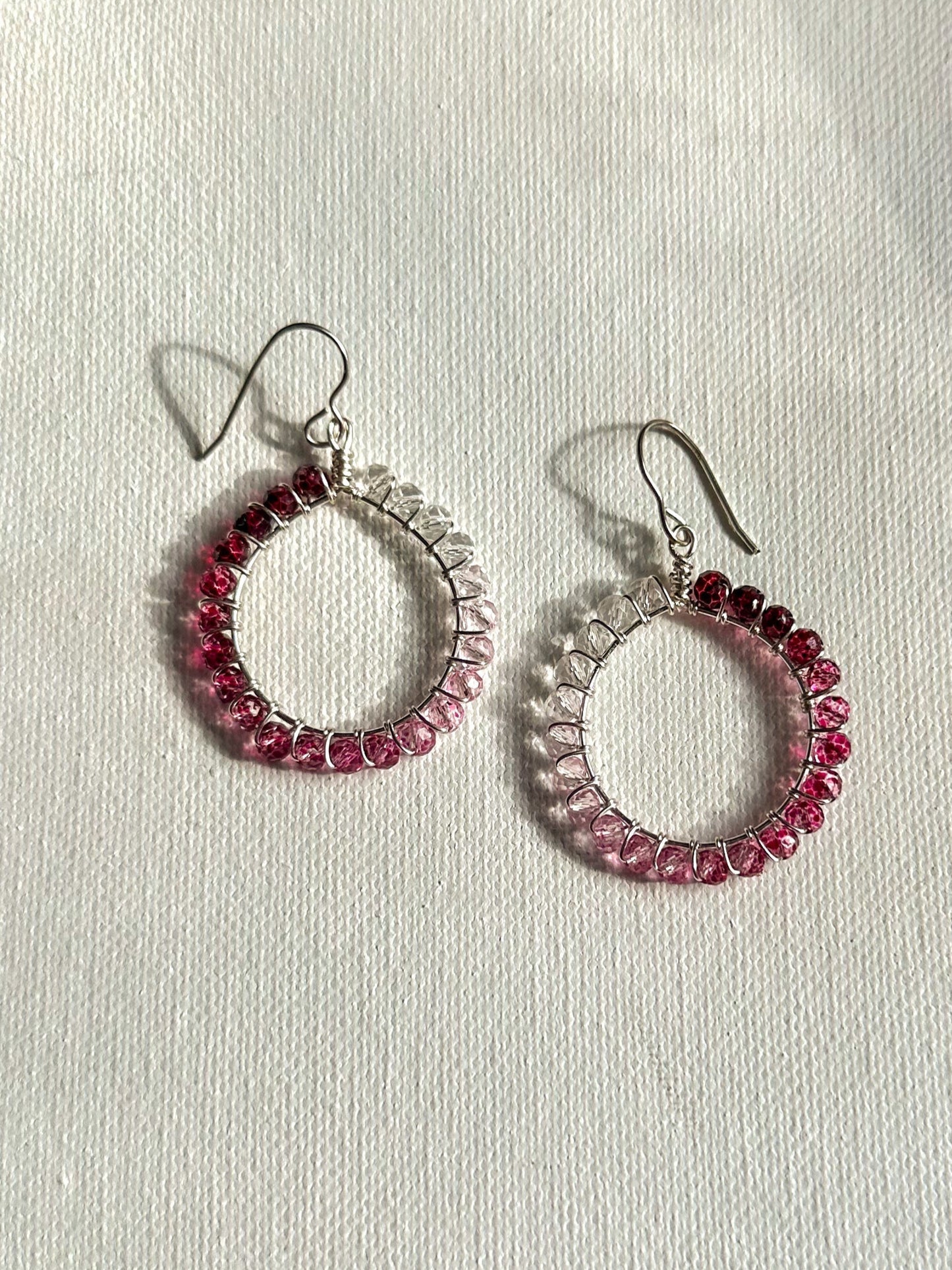 "Pink Aura" Silver Hoops