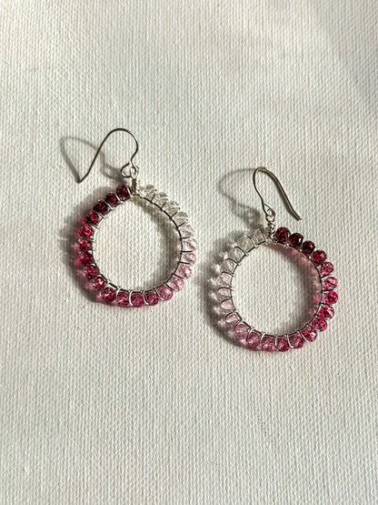 "Pink Aura" Silver Hoops