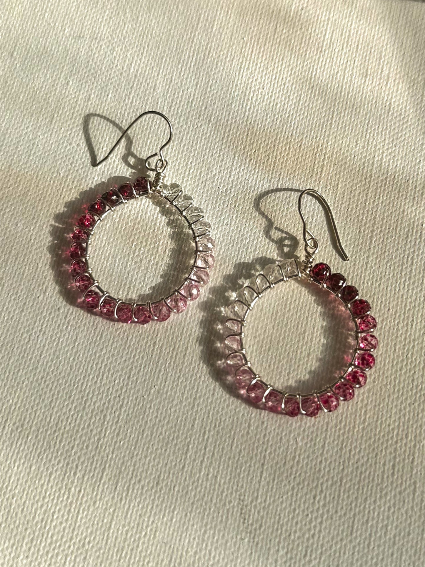 "Pink Aura" Silver Hoops