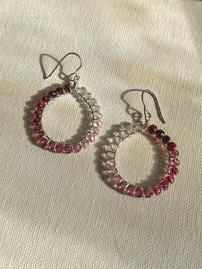 "Pink Aura" Silver Hoops
